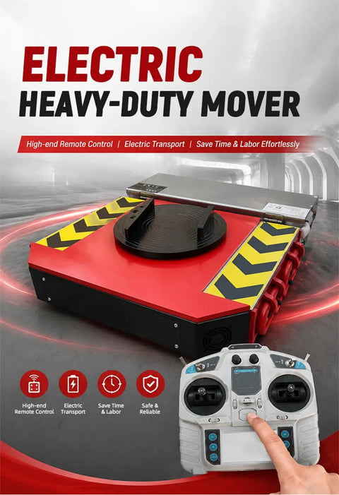 Rock Steady Electric Skates Mover With Wireless Remote Control Industrial Dolly featuring red heavy-duty design and control remote.