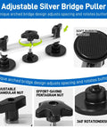 Paintless Car Dent Repair Kit With Golden Lifter, Bridge Puller And Slide Hammer T Bar showing adjustable silver bridge puller