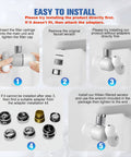 No Sweat Kitchen And Bathroom Sink Water Filter Attachment With Two Spare Cartridges installation guide showing steps and adapters.