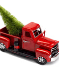 Red Metal Christmas Truck Decor Kit With Mini Tree And LED Lights Vintage Rustic Farmhouse Tabletop Ornament For Kitchen And Bathroom Perfect Xmas Gift And Seasonal Holiday Decor, featuring a mini Christmas tree in red truck.