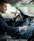 Driver adjusting climate controls with HVAC Heater Blower Motor Resistor for Hyundai Santa Fe Sonata Optima Hybrid and Soul EV.