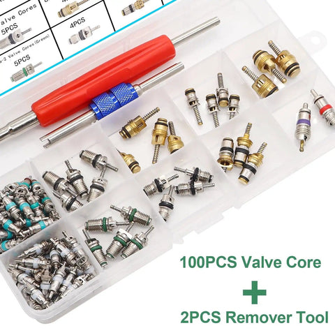 Car AC Repair Kit With 270Pcs Green Rubber O Ring Set And 102Pcs Valve Core Kit With Remover Tool For R12 R134a Refrigeration Systems