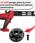 Heavy Duty Replacement Plunger Piston And Screw Kit For 10 Oz Caulking Gun showing red trigger handle and black base components.