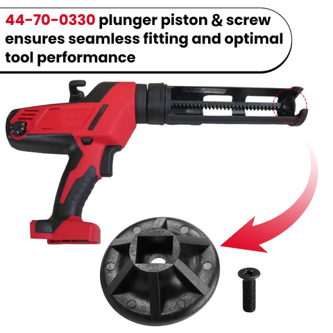 Heavy Duty Replacement Plunger Piston And Screw Kit For 10 Oz Caulking Gun showing red trigger handle and black base components.
