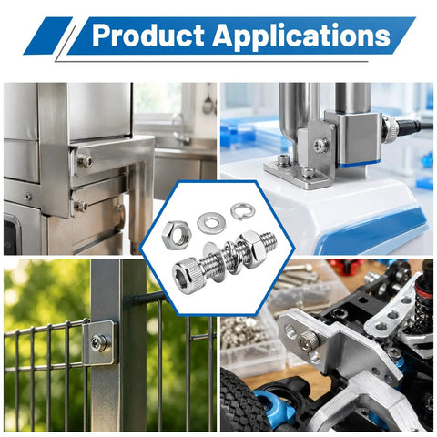 Product Applications for Top Shelf Heavy Duty 960 Piece M3 Hex Socket Head Cap Screw Assortment Kit With Hex Nuts And Flat Washers 304 Stainless Steel.