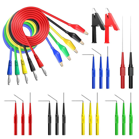Back Probe Kit With Banana Plug To Copper Alligator Clips For Automotive Test Leads Set showing various probe pins and clips