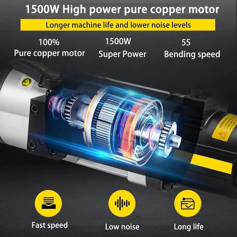1500W High power pure copper motor of the CutpoiY Electric Hydraullic Rebar Bender for quick and easy steel bar bending.