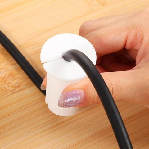 Top Tier Silicone Cable Grommet Kit Makes Your Wall Or Desk Look Super Clean And Totally Sleek With Zero Tools Needed For Easy Installation On Any Setup Right Now white silicone cable grommet on wood desk