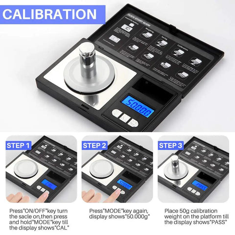Calibration steps for Dope Accurate 50g Milligram Scale With 0.001g Readout Digital Jewelry Scale For Powder Medicine Gold Gem And Reloading