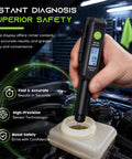 Hella Accurate Brake Fluid Tester Pen With Built In Alarm Warning For Quick Water Content Checks On Dot3 Dot4 Dot5.1 Hydraulic Systems And Rust Resistant Probe above brake fluid reservoir.