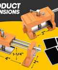 Two Pack Cabinet Clamps With Protective Case Pro Grade Solid Cast Steel Construction Built In Drill Guide With EVA Pads on yellow