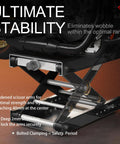 Beefy Heavy Duty Motorcycle Scissor Lift Jack 1100 Lbs Capacity with Upgraded M16 Screw in use, holding motorcycle stable