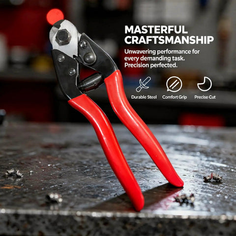 Beefy 8 Inch Wire Rope Cutter With Heavy Duty Chrome Vanadium Steel Blade And Lever Action Handles For Brakes Clotheslines And Cable Work Industrial Grade Pro Grip For Long Lasting Sharp Cuts, red grip