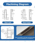 Machining diagram for Heavy Hitter Hidden Door Hinges 2 Pack, detailing door leaf and frame specifications.