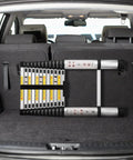 Foldable Telescoping Ladder for Home and Outdoors, EN131 Compliant Aluminum Extension Ladder, 12.5 Feet Reach in car trunk