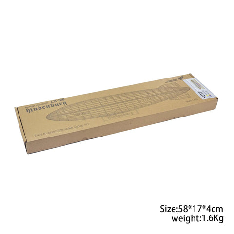 Product packaging of 1:453 Scale Hindenburg Zeppelin Wooden 3D Puzzle Model With Wooden Light Box And Acrylic Dust Shield.