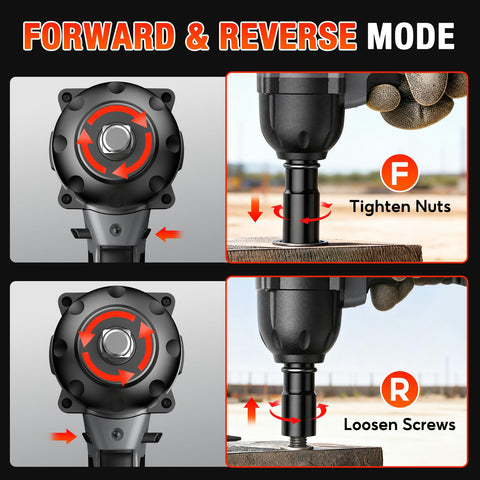 Half Inch Cordless Impact Wrench Delivers Up To 738 Foot Pounds Of Torque For Tough Bolts And Rusted Nuts Beast Mode Power For Car Tires Trucks SUVs RVs And Heavy Duty Garage Maintenance, forward and reverse mode
