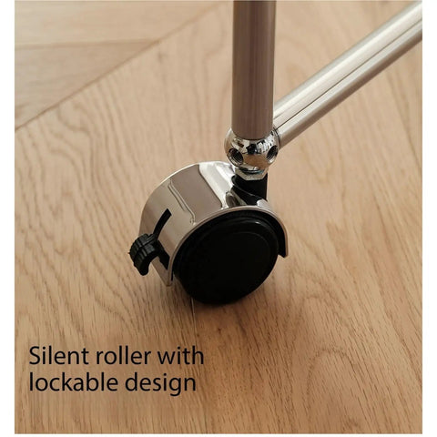 Rock Solid PC Desk With Smooth Gliding Casters And Built Tough Frame For Home Office Setup close-up of lockable silent roller wheel.