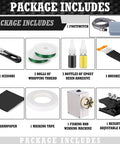 Pro Grade 15 Piece Fishing Rod Repair Kit With Slick Wrapping Machine And Winding Tools, includes scissors, adhesives, winding machine.