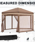 Pop Up Canopy Tent 10x12 With Mesh Walls Six Sides Gazebo Patented One Step Lock Tech No Tools Needed Easy Setup in khaki and brown.
