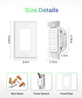 Countdown Digital Wall Timer Switch For Exhaust Fans And Lights, Six Preset Options, dimensions and components displayed