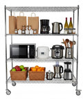 Heavy Duty 5-Tier Wire Storage Rack On Wheels, Tool-Free Assembly, Each Shelf Supports 250 Kg, loaded with kitchen appliances
