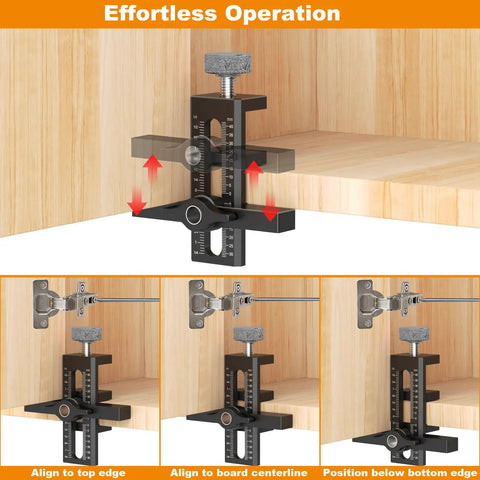 Image of 2 in 1 Cabinet Door Mounting Jig With Adjustable Positioner For Frameless Or Face Frame Doors, showing alignment features.