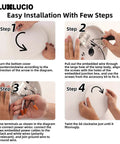 LUXLUCIO Hardwired 9" Round Backlit White Modern Indoor LED Wall Sconce installation steps diagram including wiring connections.