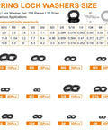 295 Piece Metric And SAE Spring Lock Washer Kit In Stainless Steel 304 Pro Grade Heavy Duty Washers In Sizes M3 To M10 And Six To Ten And Three Eighths Inch For Auto Motorcycle And Machinery Projects, size chart