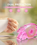 Sleek Pink Automatic Tape Dispenser For Washi And Standard Office Tape Super Handheld Push Cut Mechanism Portable desk organizer with safety cover.