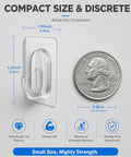 Upgraded Heavy Duty Nano Acrylic Gel Small Clear Adhesive Hooks 36 Pack Damage Free Mini Wall Hangers with quarter for size comparison.