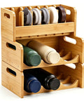 3 Piece Bamboo Water Bottle Organizer And Tumbler Lid Organizer Set With Two Tier Rack And Cup Lid Holder Holds Up To 6 Tumblers And 7 Lids