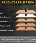 Tough As Nails Black Wood Screws For Drywall And Sheetrock Flat Head Coarse Thread Design Philips Drive shown in layered material application.