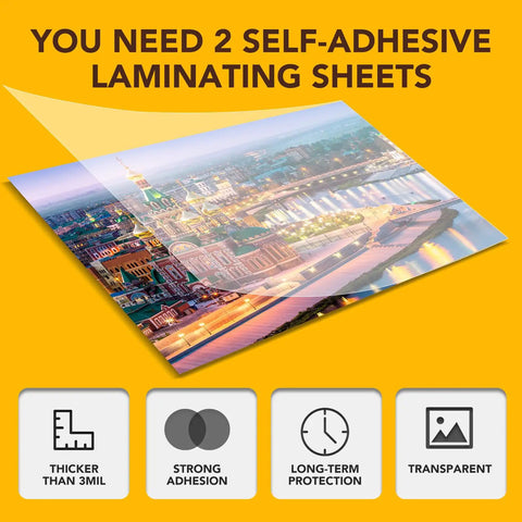 Image showing two Self Adhesive Laminating Sheets Pack Of 25 9 By 12 Inch Clear Waterproof Laminate Sheets Protect Documents And Photos Without A Laminator Includes Squeegee No Heat Needed Super Easy To Use For Home Office