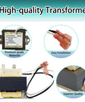 120V To 24V HVAC Transformer For Goodman Amana Furnaces 40VA Class 2 Control Primary 120V Secondary 24V Foot Mount Multi Tap Replacement Furnace Transformer showing front view with wires and connections.