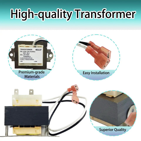 120V To 24V HVAC Transformer For Goodman Amana Furnaces 40VA Class 2 Control Primary 120V Secondary 24V Foot Mount Multi Tap Replacement Furnace Transformer showing front view with wires and connections.