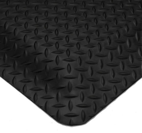 Built Tough Dielectric Anti Fatigue Mat With Diamond Plate Texture, 4x8 ft, black rubber surface, designed for job sites.