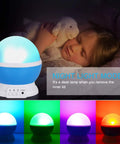 Moon And Star Night Light Projector With 360 Degree Rotation 4 LED Bulbs 9 Color Changing Modes USB Powered Wall Mount