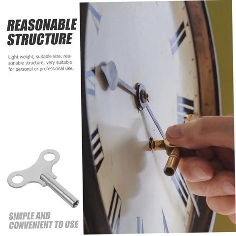 Person using Rugged Pro Grade Steel Clock Winding Key For Wall And Alarm Clocks, Handy Repair Tool to wind a traditional clock