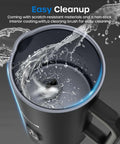 Top view of 4 In 1 Automatic Milk Frother And Steamer showing interior with water spray, highlighting easy cleanup feature.