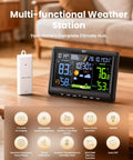 All In One Indoor Outdoor Weather Station With Atomic Clock, Wireless Temperature And Humidity Monitor, Large Display shown on table