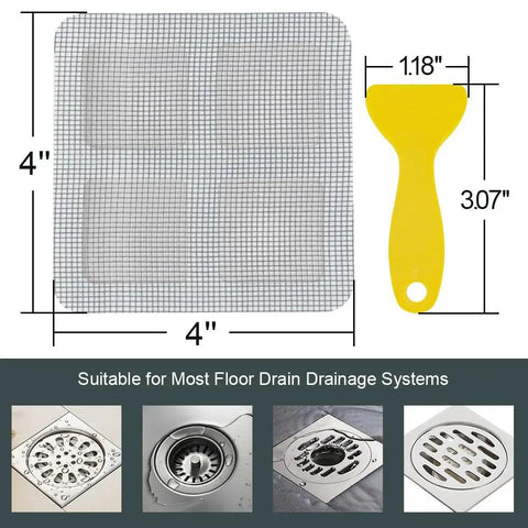 Ditch Sneaky Drain Clogs Now With These Heavy Duty Disposable Hair Catcher Stickers Acting As A Fast Self Adhesive Mesh Filter Screen For Bathroom Sinks Tubs Showers And Laundry Rooms An Eighty Piece Box Slashes Cleanup Hassle with 4x4 inch fine mesh.