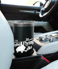 Gyrocopter Gyroplane Pilot Stainless Steel Insulated Tumbler in a car cup holder, showing dual-wall design for autogyro fans.
