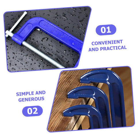 4 Inch Thickened G Clamp For Woodworking With Quick Release Table Mount, blue metal, shown close-up and installed on wood.
