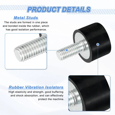 8 Pack M5 Thread Rubber Mounts Vibration Isolators Cylindrical Shock Absorbers With Studs 15 By 10mm And Non Slip Nuts Built For Gearhead DIY Projects And Everyday Auto Electronics And Home Use. Black rubber M5 stud isolator close-up