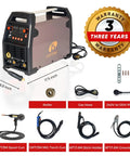 Hot Rodder's Dream 180 Amp Multi Process Welding Machine display with hoses and accessories, showcasing dimensions and design features.