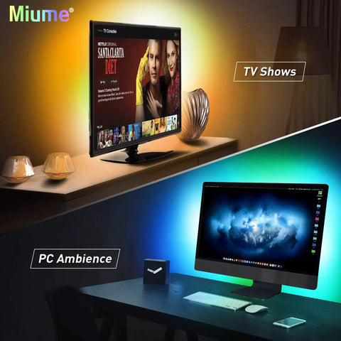 Music LED Backlight Kit For 61-80 Inch TVs, 16.4ft RGB USB Powered Light Strip in home theater and PC setup