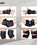 Adult And Youth Knee Pads Elbow Pads With Wrist Guards Protective Gear Set showing black gear with straps and shells