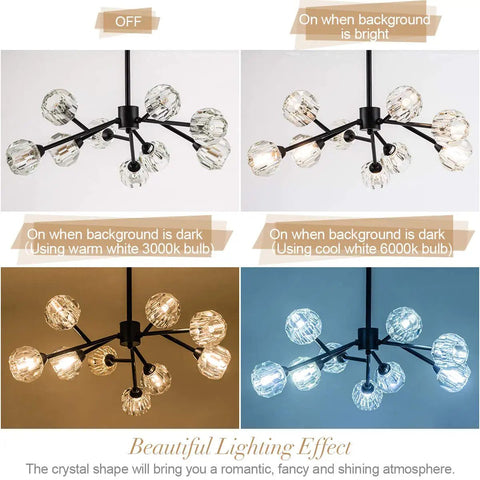 Lighting effects of Sputnik Style Black Crystal Chandelier For Dining Room Over Table 9 Light Modern Pendant Lighting Fixture