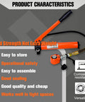 Beefy 10 Ton Low Profile Hydraulic Cylinder Jack Porta Power Ram with orange handle and pump, ideal for tight spaces